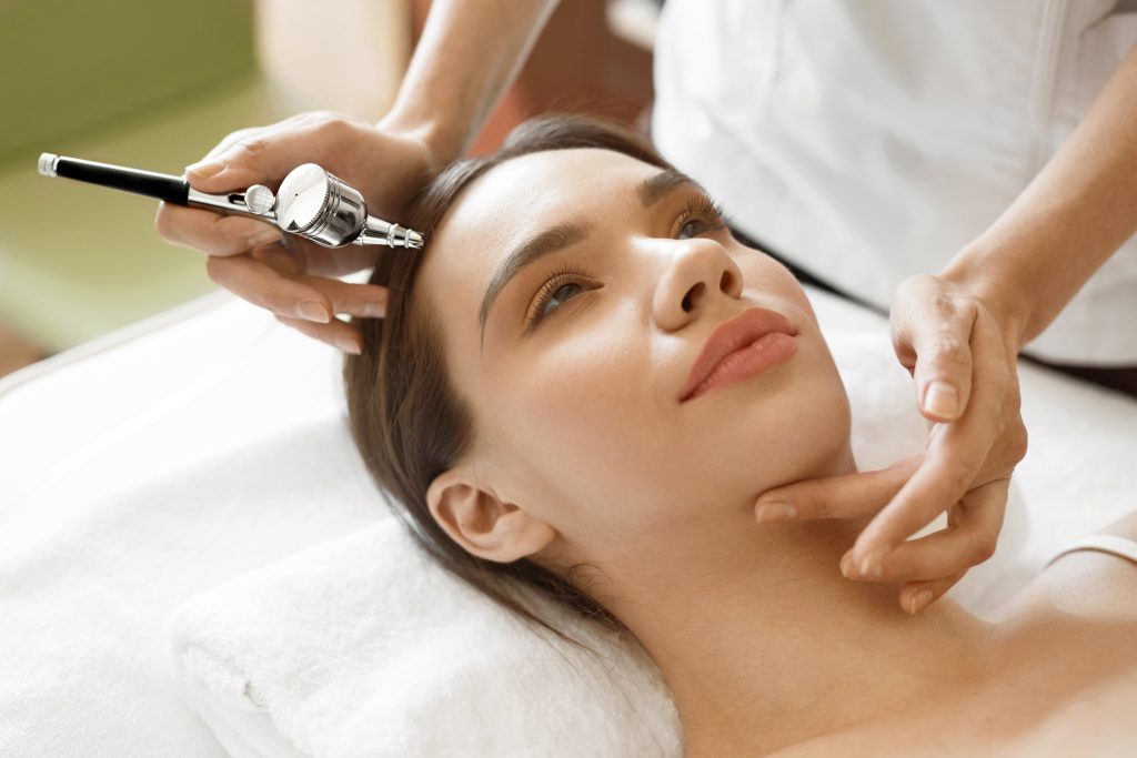 Woman Getting Oxygen Facial Skin Rejuvenation Therapy